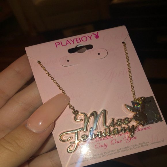 Playboy Necklace Miss February Bunny Pendant Gold Plated Birthstone NWT RARE y2k - Picture 6 of 15